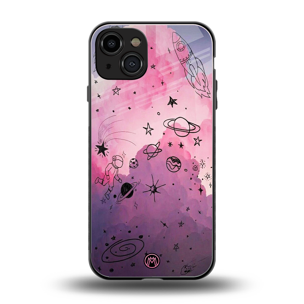 space pink aesthetic back phone cover | glass case for iphone 15