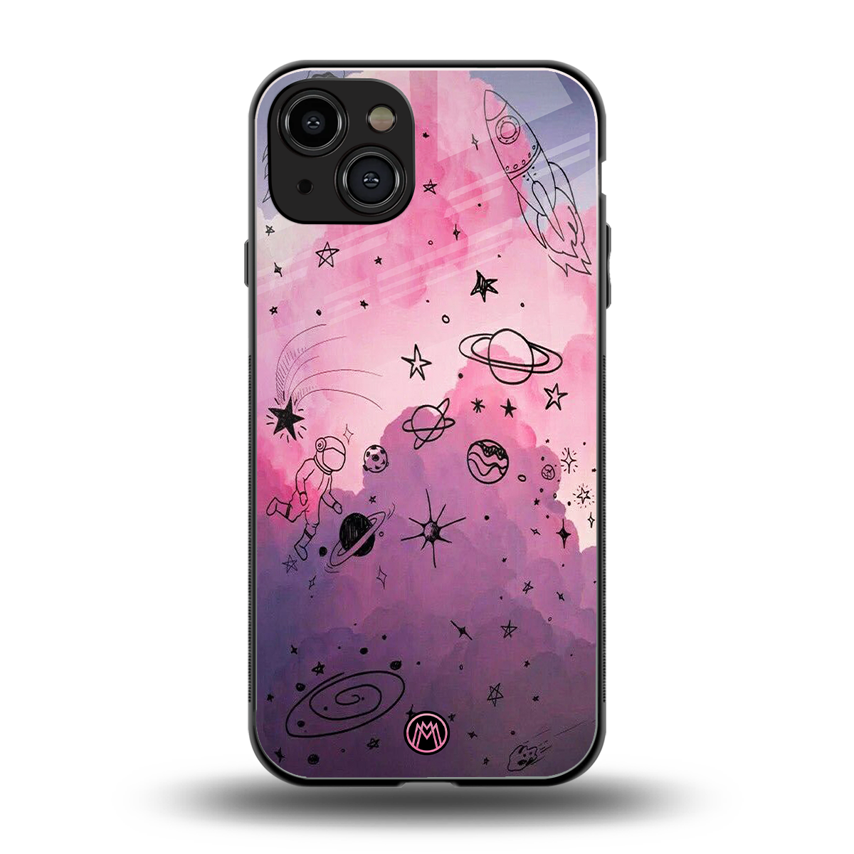 space pink aesthetic back phone cover | glass case for iphone 15