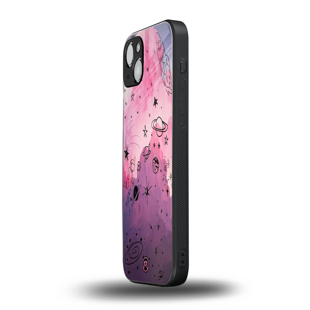 space pink aesthetic back phone cover | glass case for iphone 15