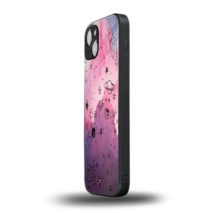 space pink aesthetic back phone cover | glass case for iphone 15