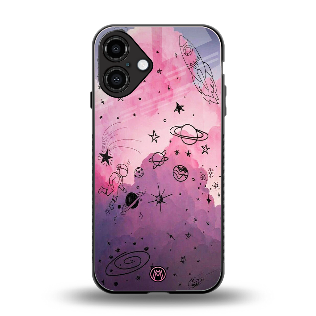 space pink aesthetic back phone cover | glass case for iphone 16 plus