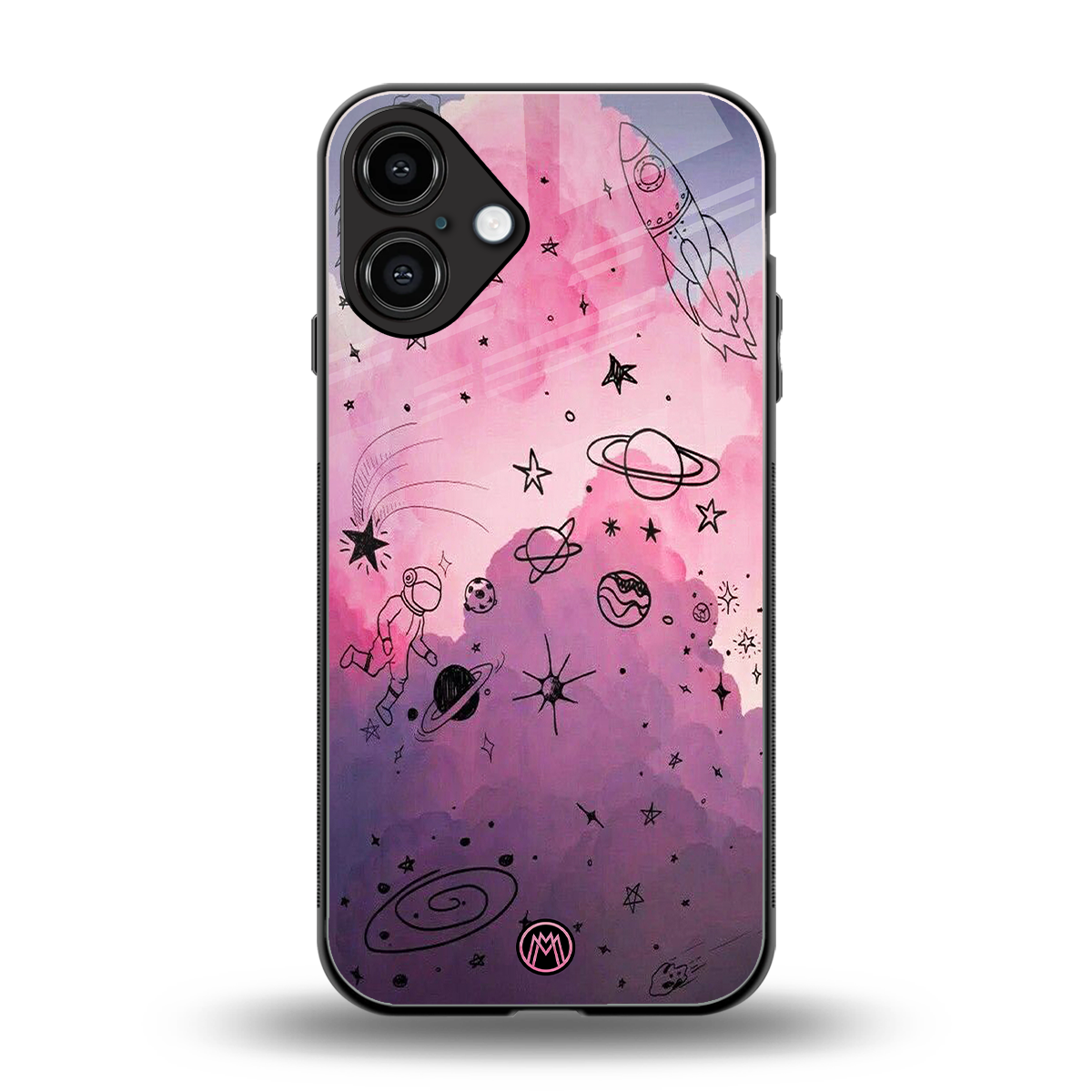 space pink aesthetic back phone cover | glass case for iphone 16 plus