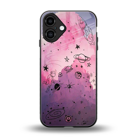 space pink aesthetic back phone cover | glass case for iphone 16 plus