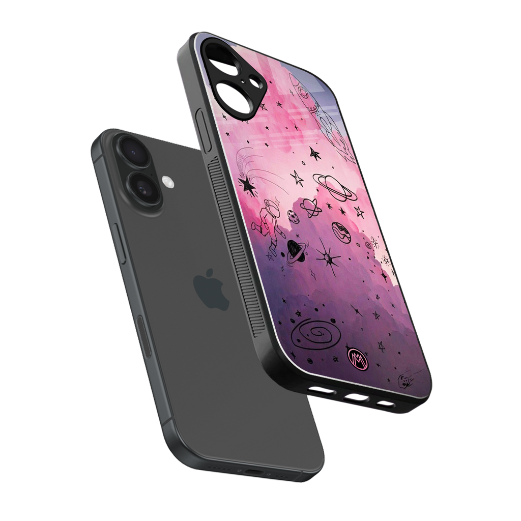 space pink aesthetic back phone cover | glass case for iphone 16 plus