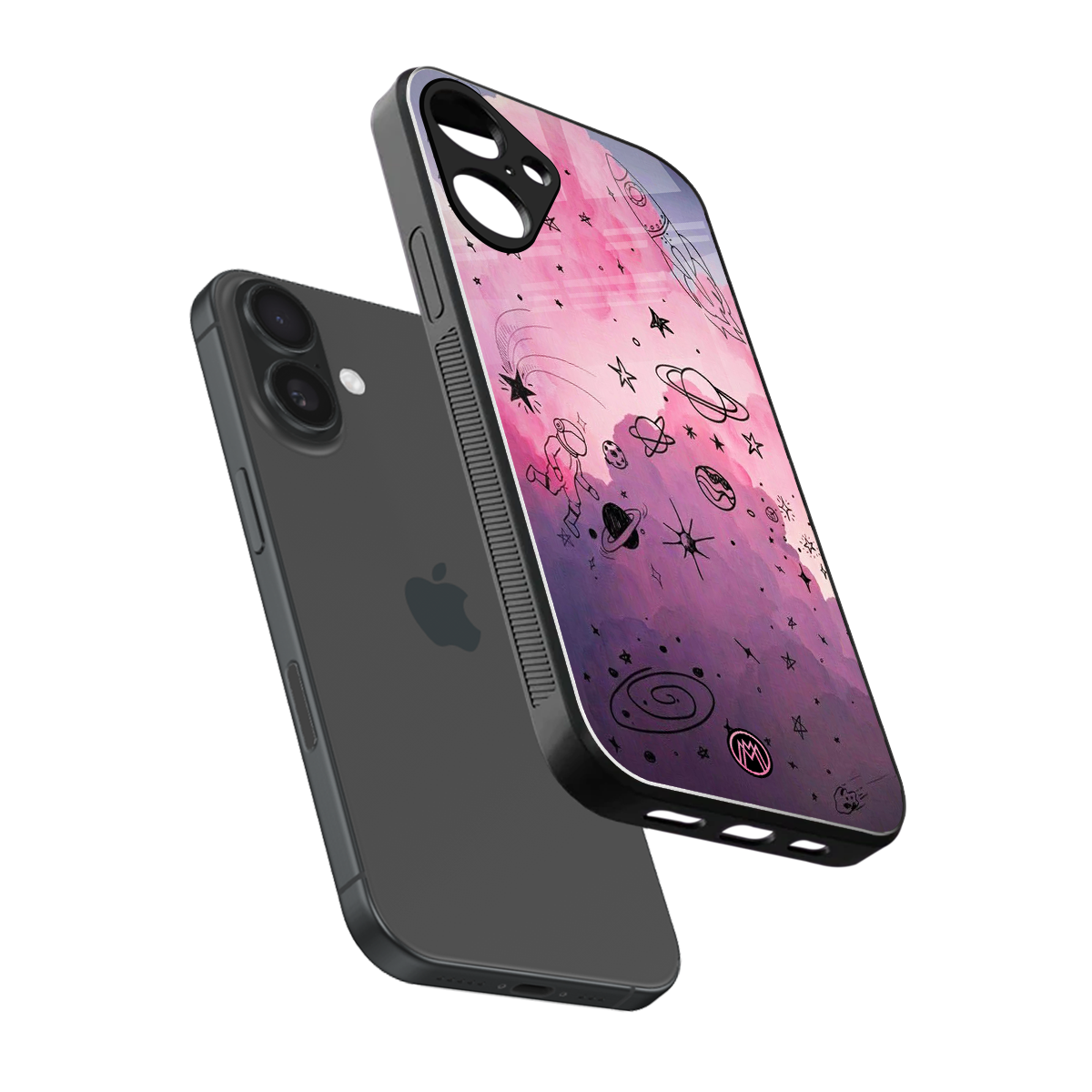space pink aesthetic back phone cover | glass case for iphone 16 plus