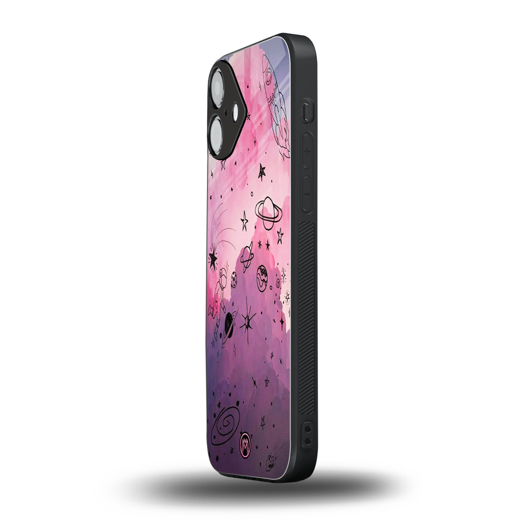 space pink aesthetic back phone cover | glass case for iphone 16 plus