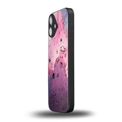 space pink aesthetic back phone cover | glass case for iphone 16 plus