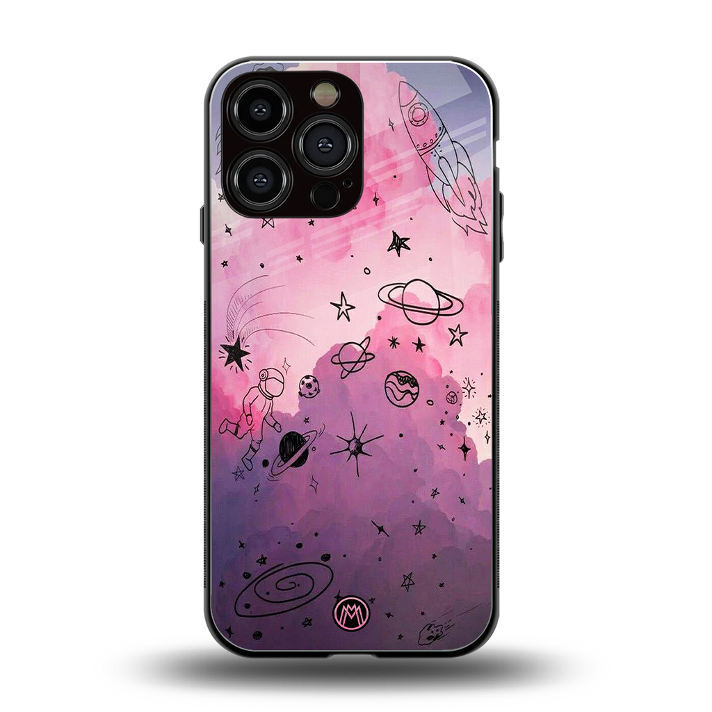 space pink aesthetic back phone cover | glass case for iphone 16 pro max
