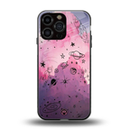 space pink aesthetic back phone cover | glass case for iphone 16 pro max