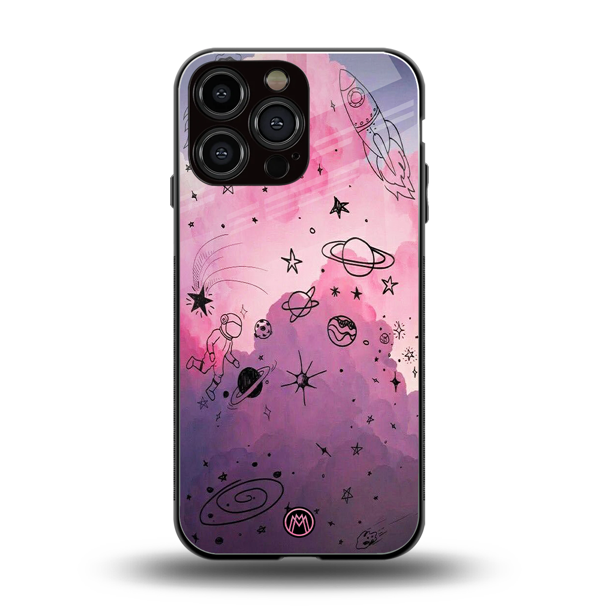 space pink aesthetic back phone cover | glass case for iphone 16 pro max
