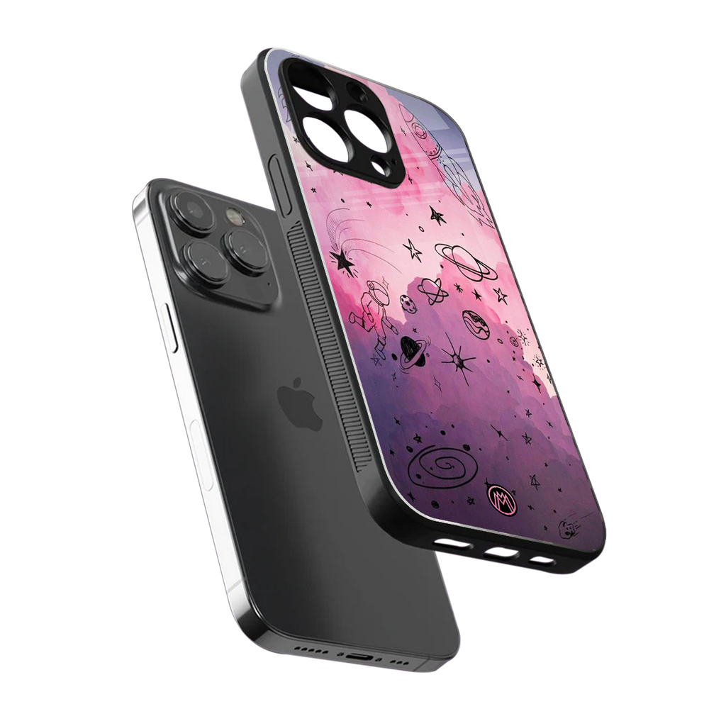 space pink aesthetic back phone cover | glass case for iphone 16 pro max