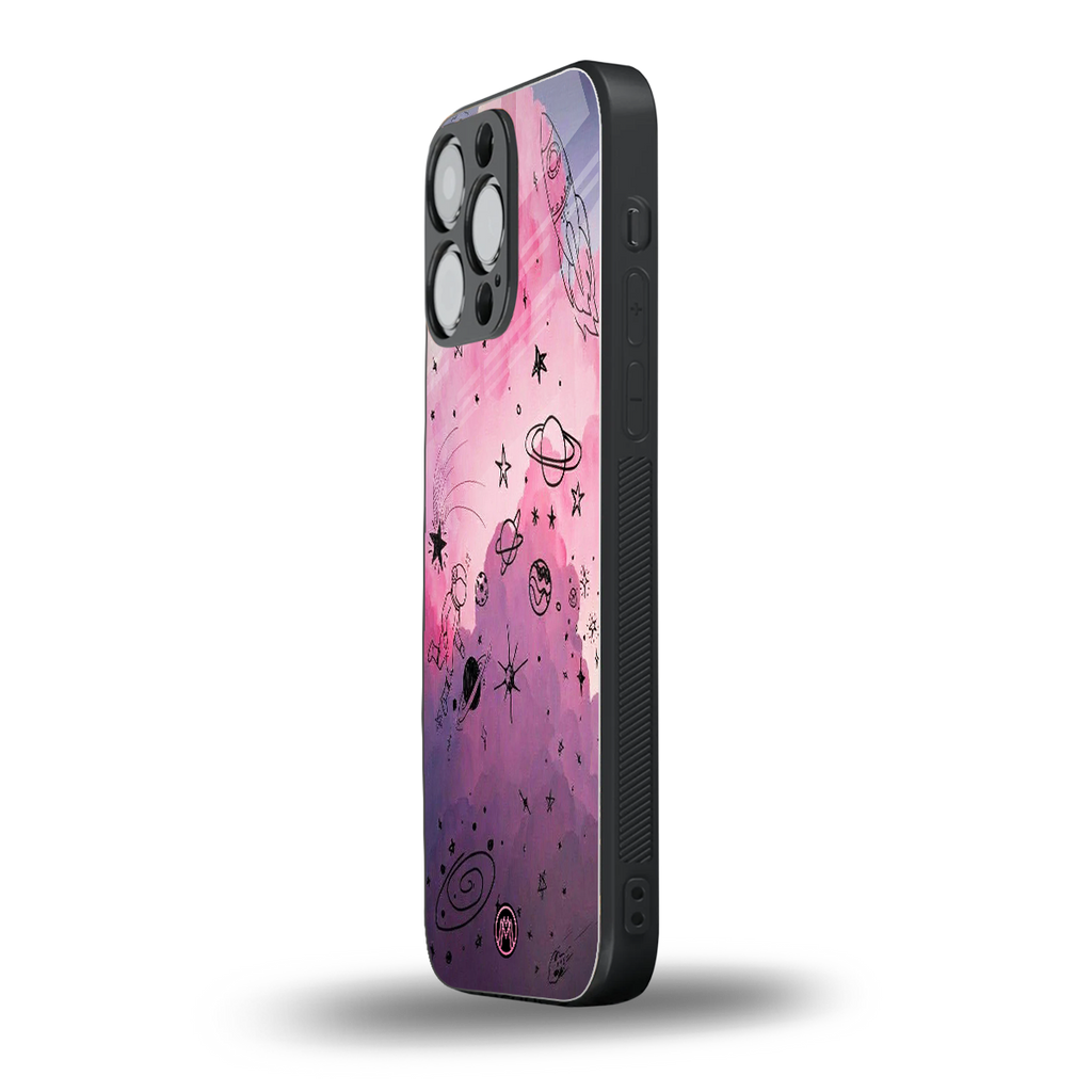 space pink aesthetic back phone cover | glass case for iphone 16 pro max