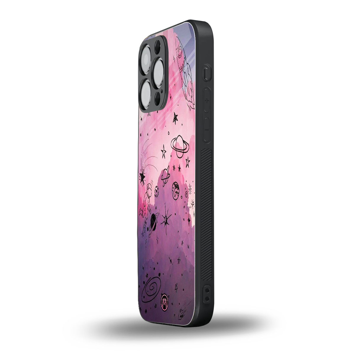 space pink aesthetic back phone cover | glass case for iphone 16 pro max