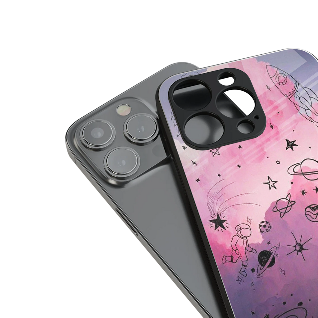 space pink aesthetic back phone cover | glass case for iphone 14 plus