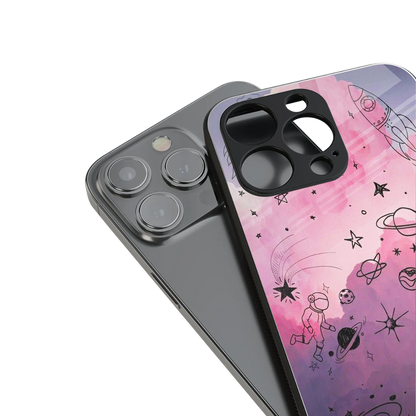 space pink aesthetic back phone cover | glass case for iphone 14 pro max