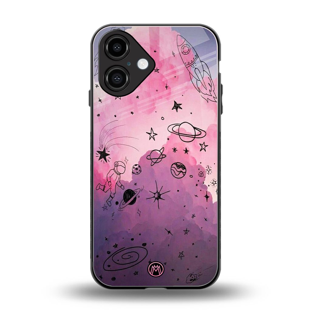 space pink aesthetic back phone cover | glass case for iphone 16