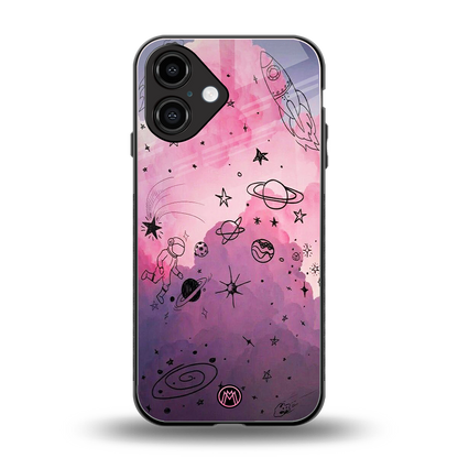 space pink aesthetic back phone cover | glass case for iphone 16