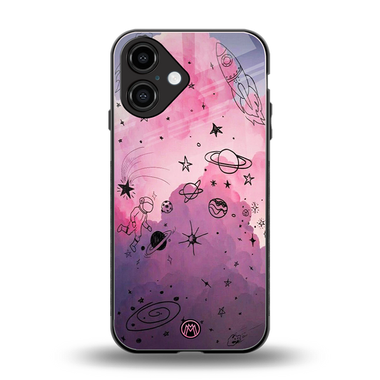 space pink aesthetic back phone cover | glass case for iphone 16