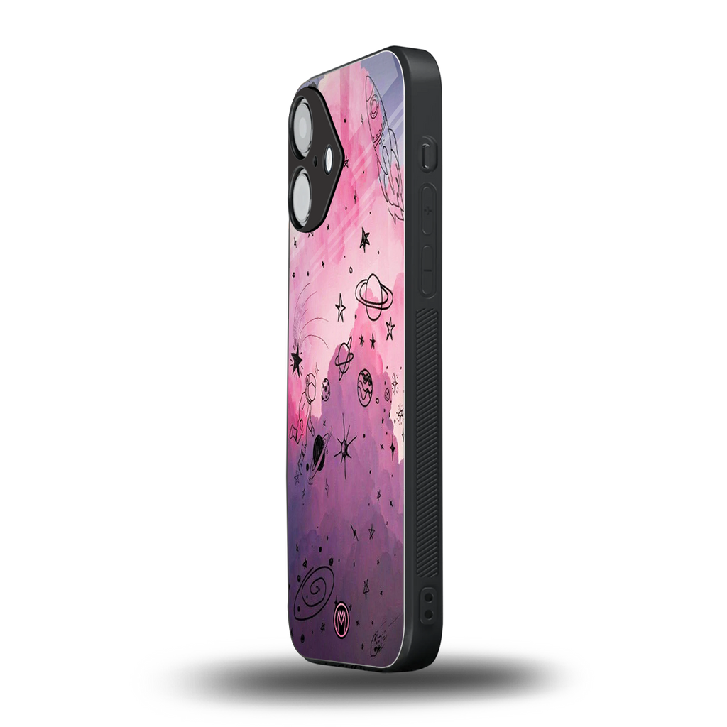 space pink aesthetic back phone cover | glass case for iphone 16