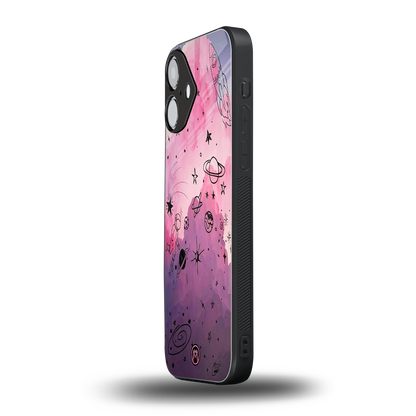 space pink aesthetic back phone cover | glass case for iphone 16