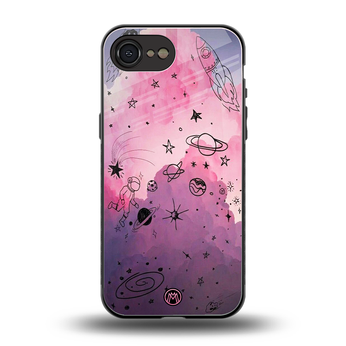 space pink aesthetic back phone cover | glass case for iphone 16e