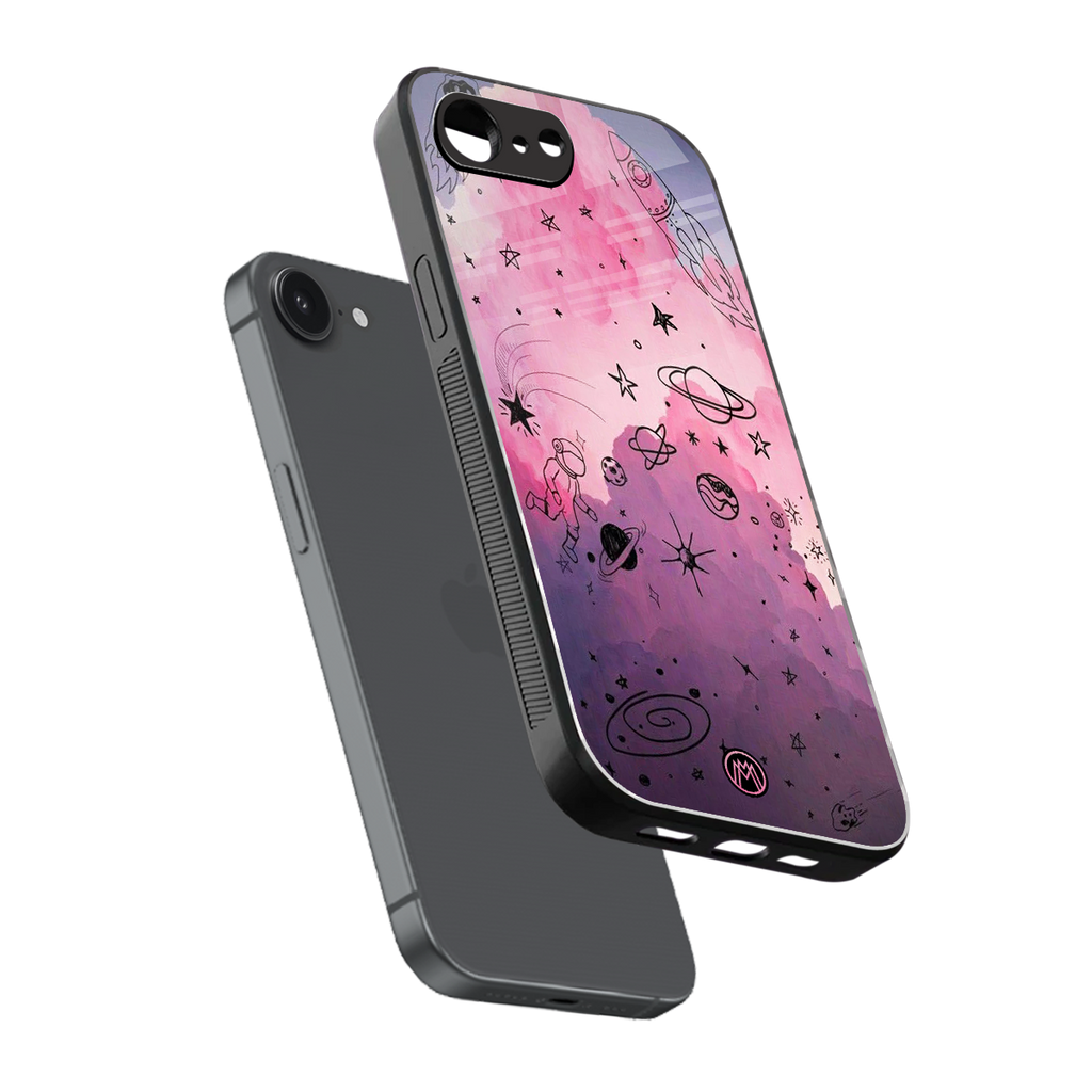 space pink aesthetic back phone cover | glass case for iphone 16e