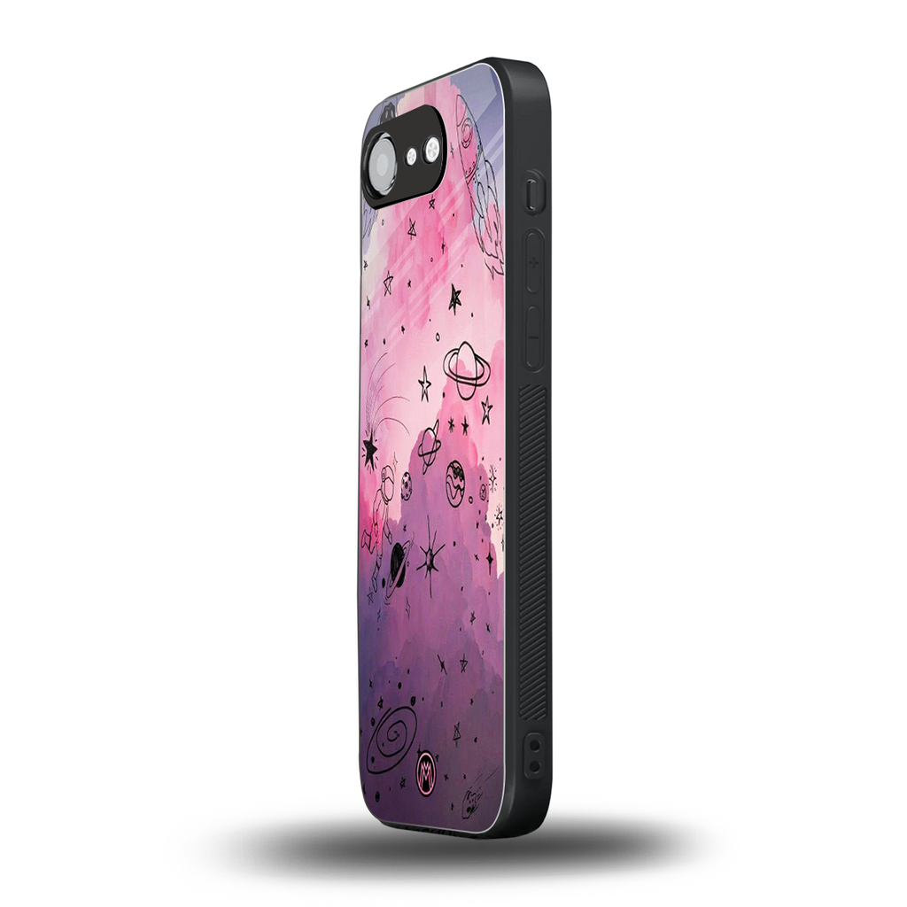 space pink aesthetic back phone cover | glass case for iphone 16e