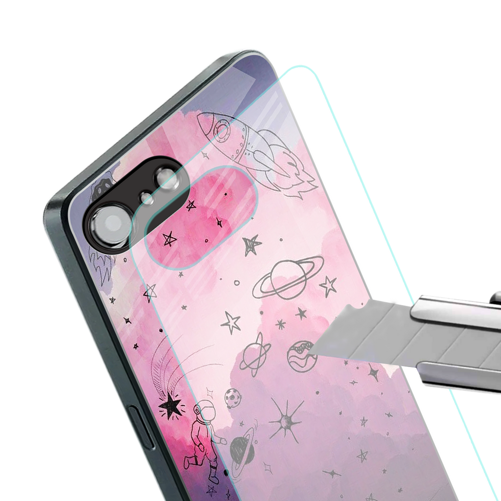 space pink aesthetic back phone cover | glass case for iphone 16e