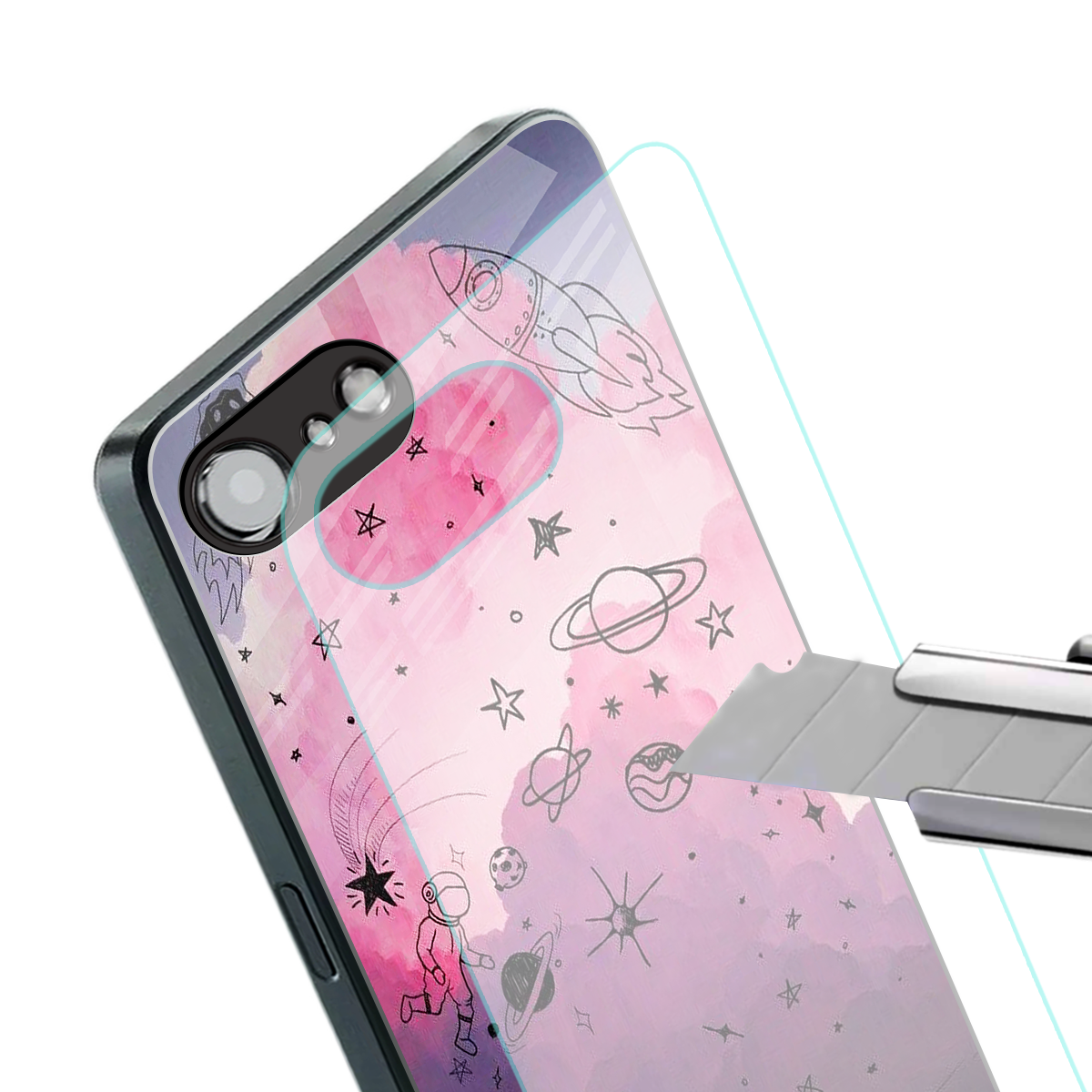 space pink aesthetic back phone cover | glass case for iphone 16e