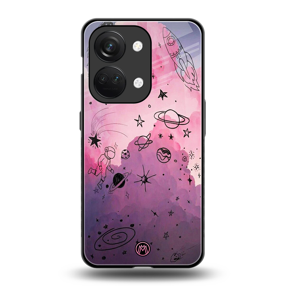 space pink aesthetic back phone cover | glass case for oneplus nord 3