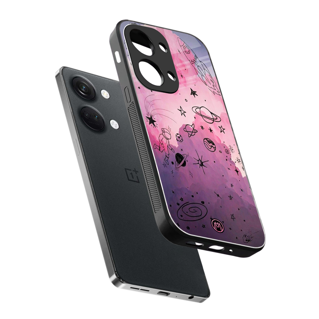 space pink aesthetic back phone cover | glass case for oneplus nord 3