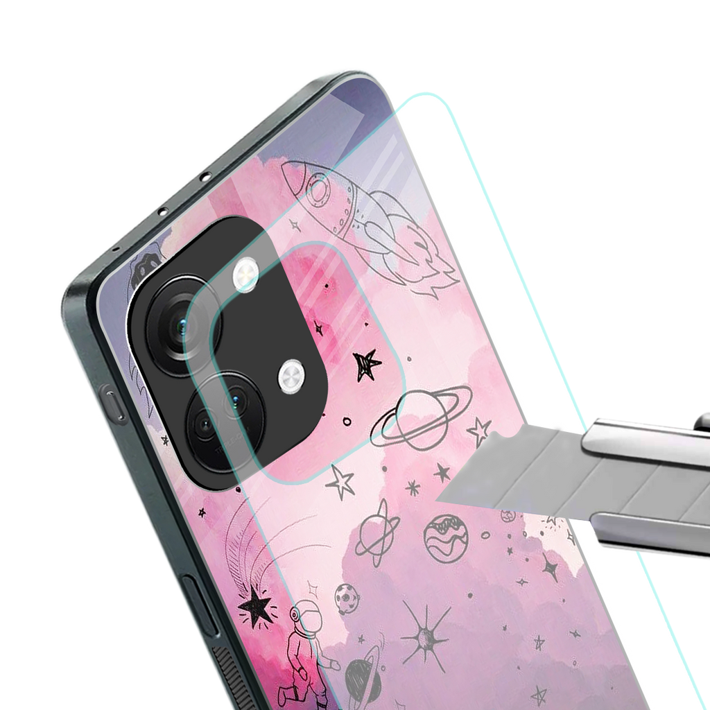 space pink aesthetic back phone cover | glass case for oneplus nord 3