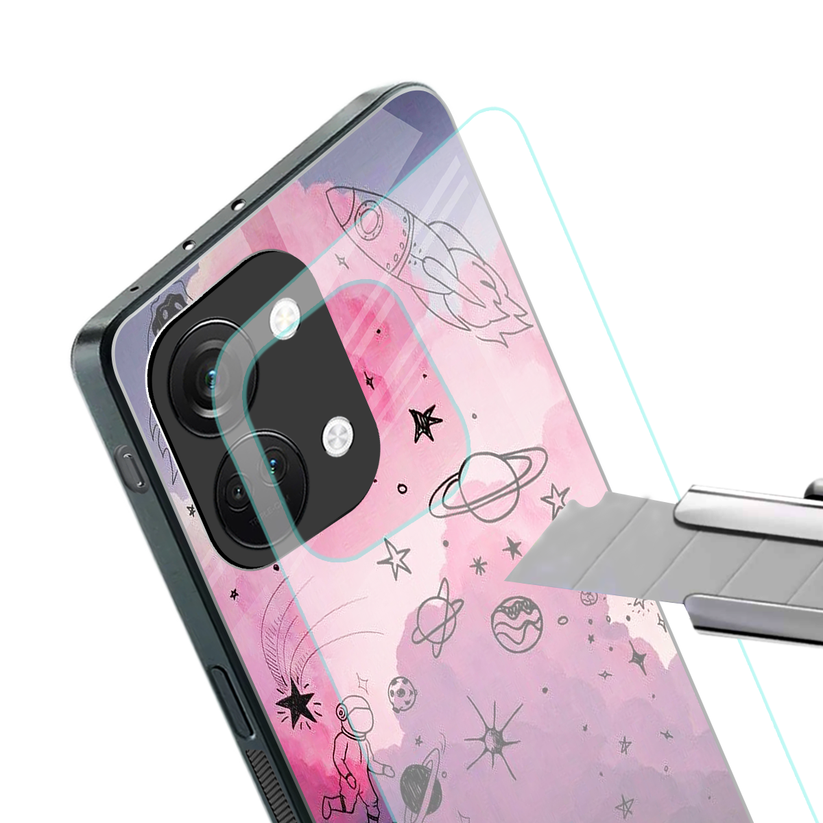 space pink aesthetic back phone cover | glass case for oneplus nord 3