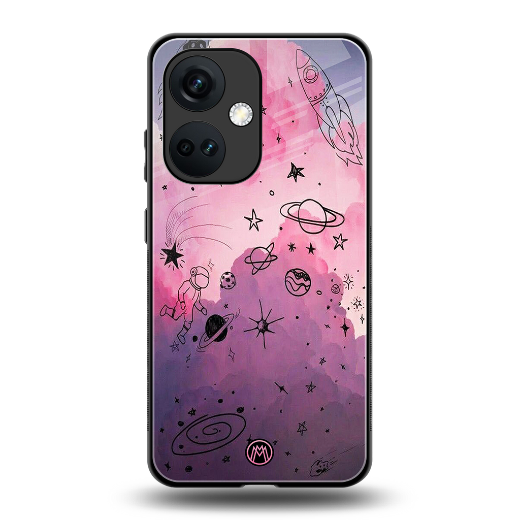 space pink aesthetic back phone cover | glass case for oneplus nord ce 3
