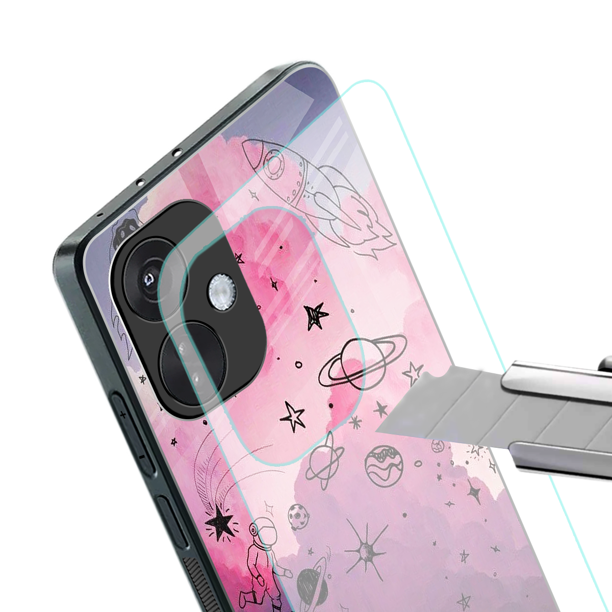space pink aesthetic back phone cover | glass case for oneplus nord ce 3