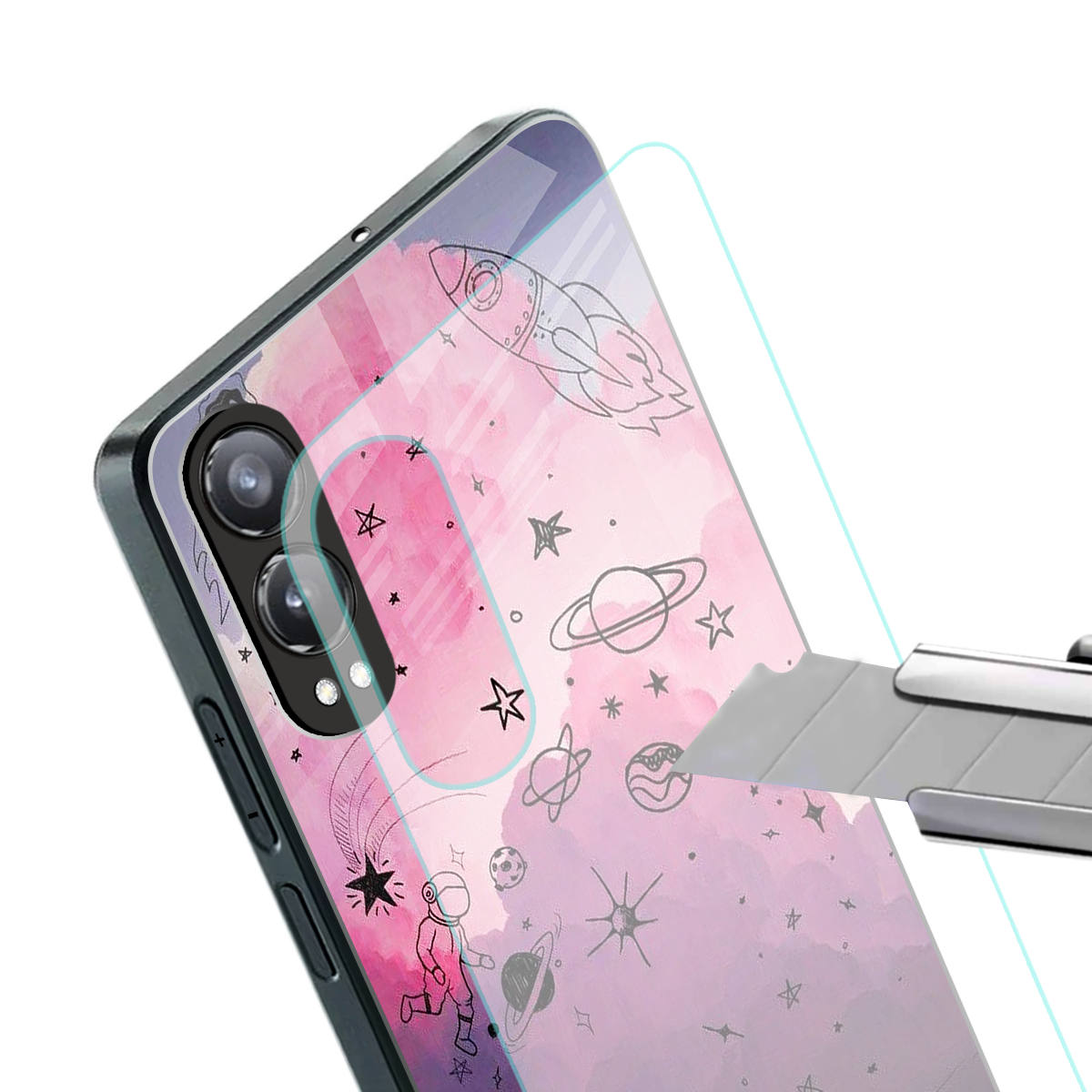 space pink aesthetic back phone cover | glass case for oneplus nord ce 4 lite