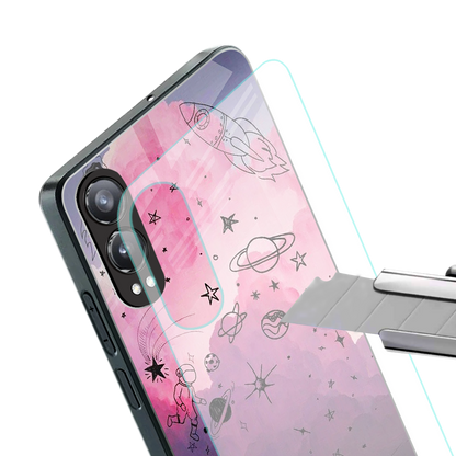 space pink aesthetic back phone cover | glass case for oneplus nord ce 4 lite