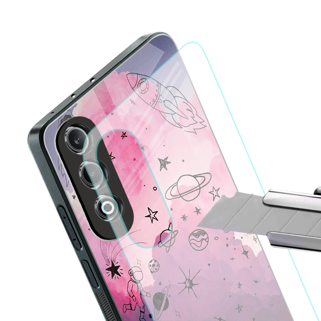 space pink aesthetic back phone cover | glass case for oneplus nord ce 4