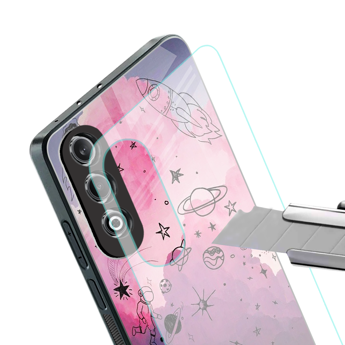 space pink aesthetic back phone cover | glass case for oneplus nord ce 4