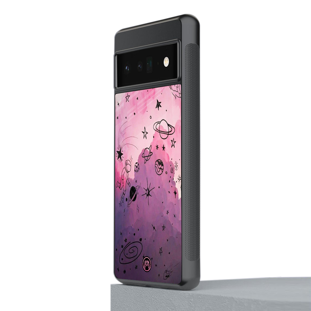 space pink aesthetic back phone cover | glass case for google pixel 6 pro