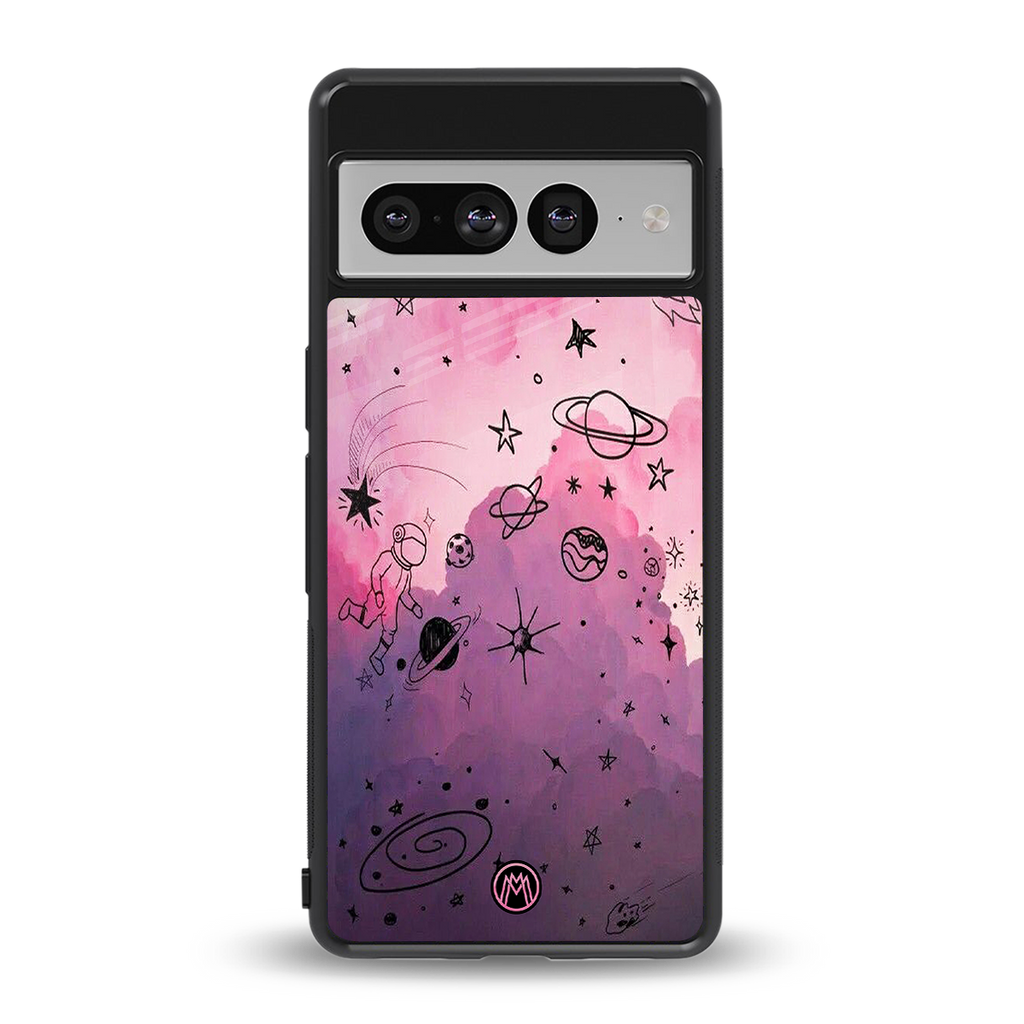 space pink aesthetic back phone cover | glass case for google pixel 7 pro