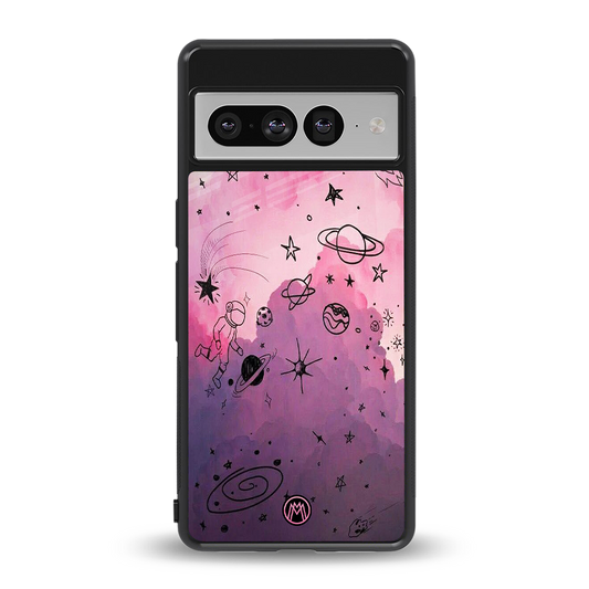 space pink aesthetic back phone cover | glass case for google pixel 7 pro
