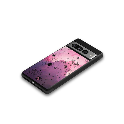 space pink aesthetic back phone cover | glass case for google pixel 7 pro