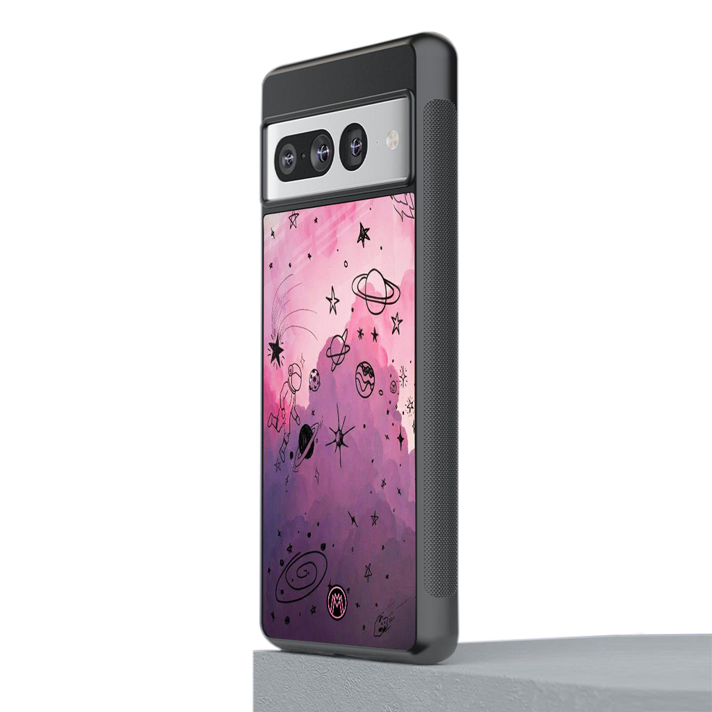 space pink aesthetic back phone cover | glass case for google pixel 7 pro
