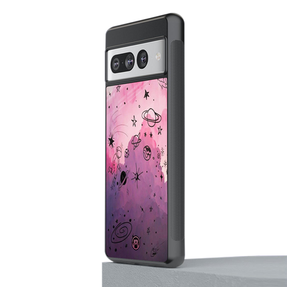 space pink aesthetic back phone cover | glass case for google pixel 7 pro
