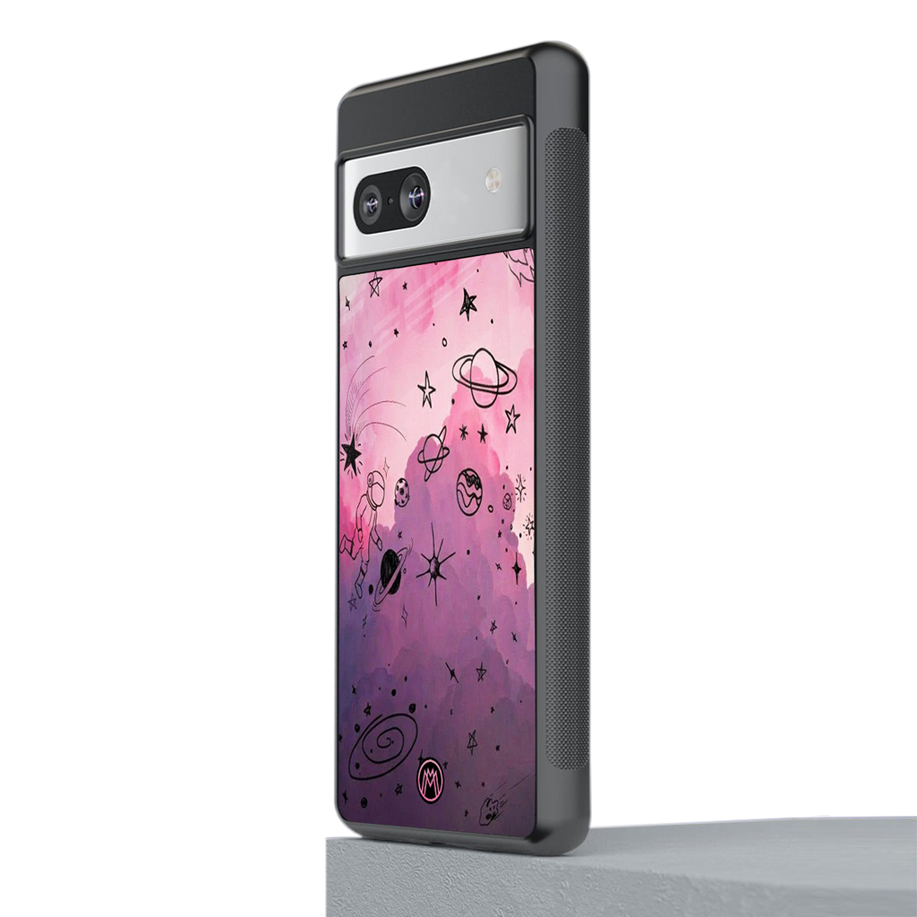 space pink aesthetic back phone cover | glass case for Google Pixel 7