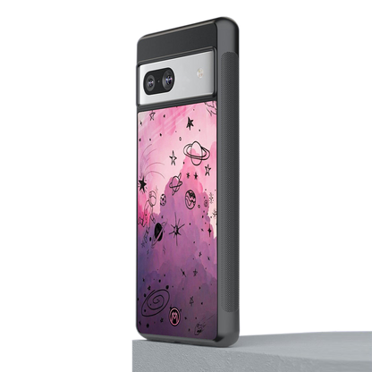 space pink aesthetic back phone cover | glass case for Google Pixel 7