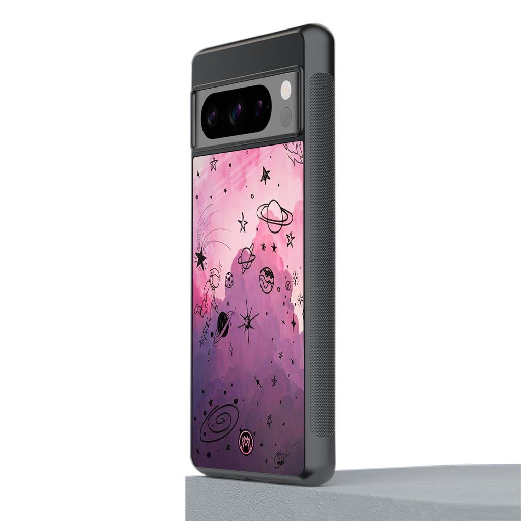 space pink aesthetic back phone cover | glass case for google pixel 8 pro