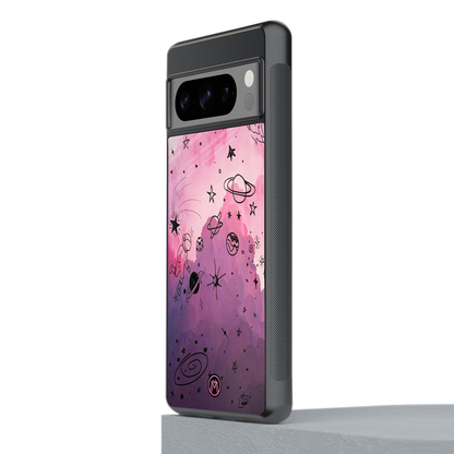 space pink aesthetic back phone cover | glass case for google pixel 8 pro