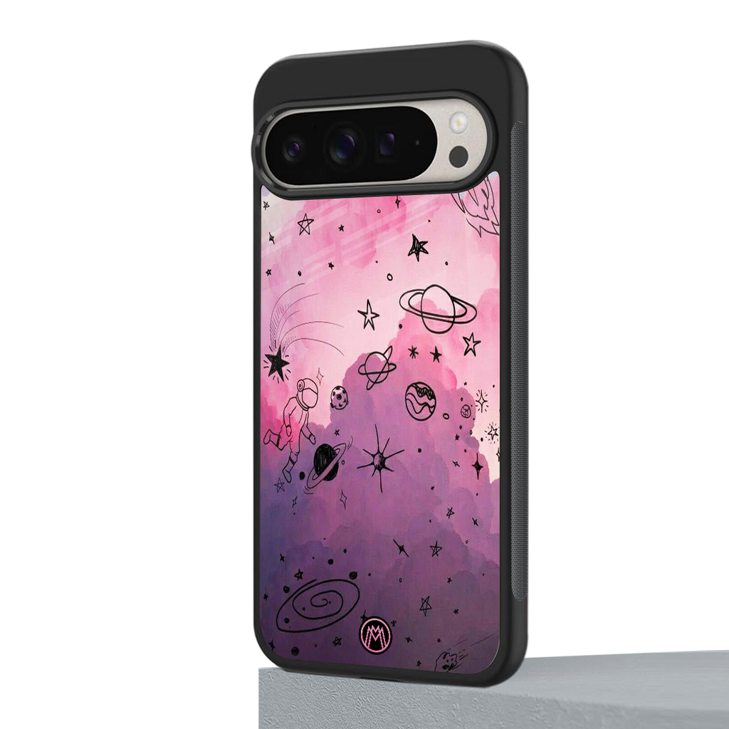 space pink aesthetic back phone cover | glass case for google pixel 9 pro